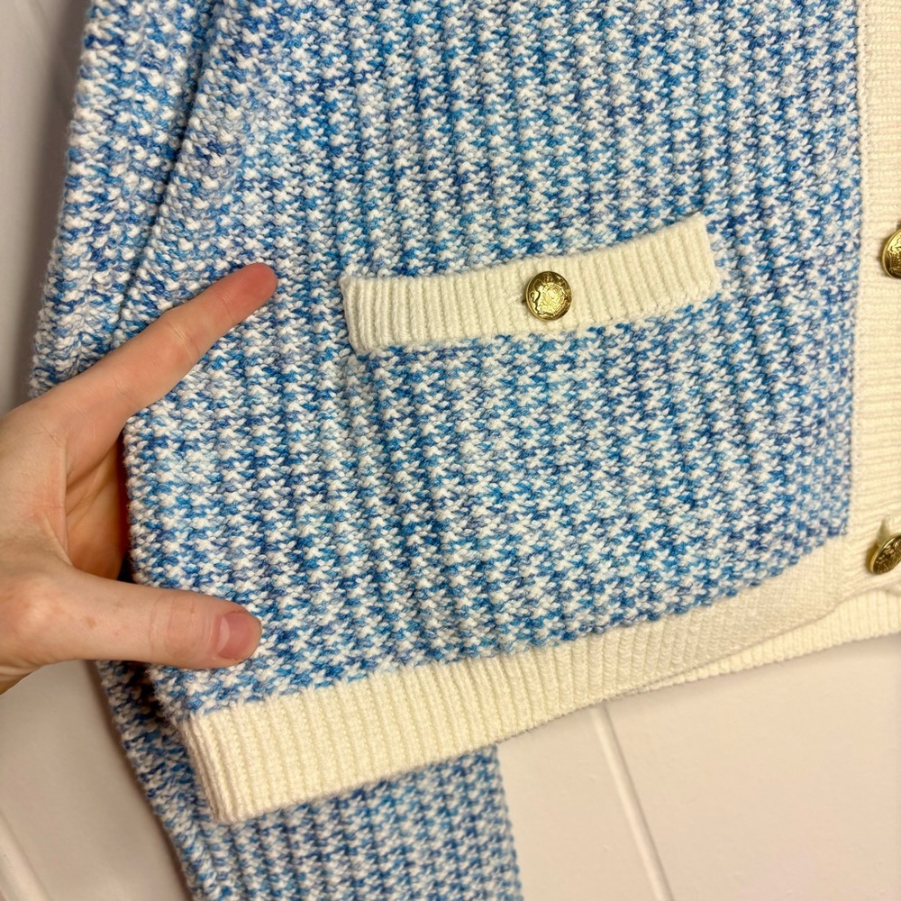 NWOT J. Crew Popcorn-stitch Lady Jacket Cardigan Structured Sweater Blue Large - Picture 6 of 10